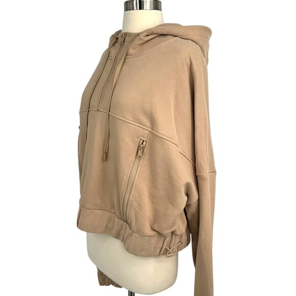 PopFlex Half Zip Warm Up Hoodie Latte Oversized Sweatshirt Size Medium M - Picture 3 of 11